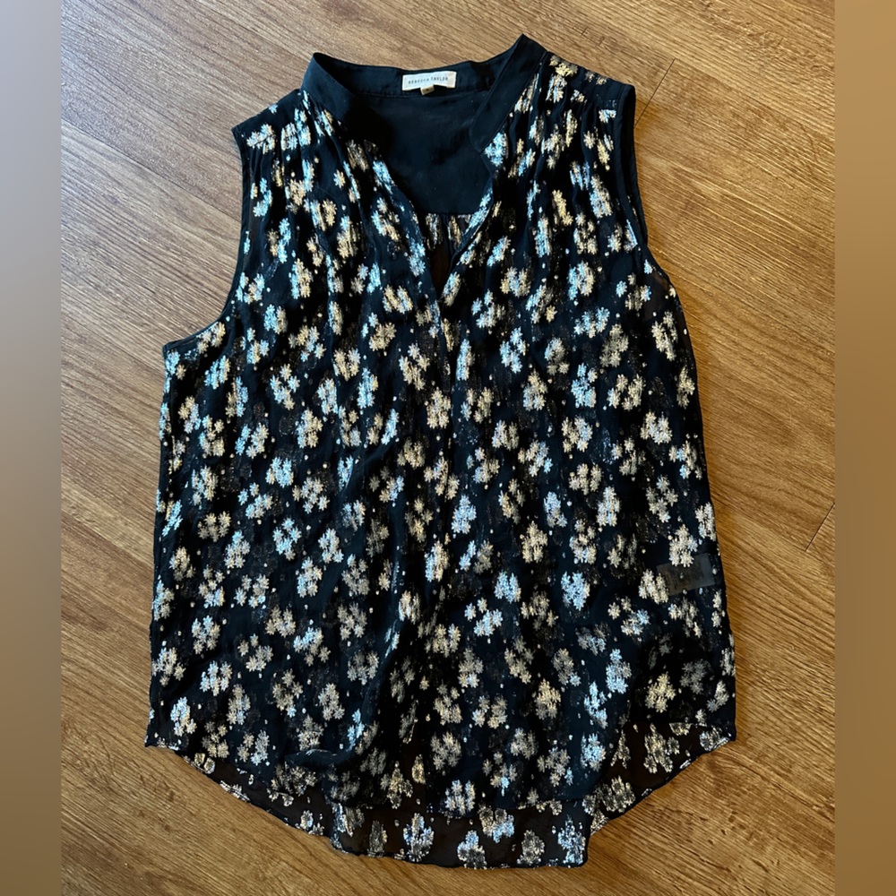 Rebecca Taylor silk top: Black and silver